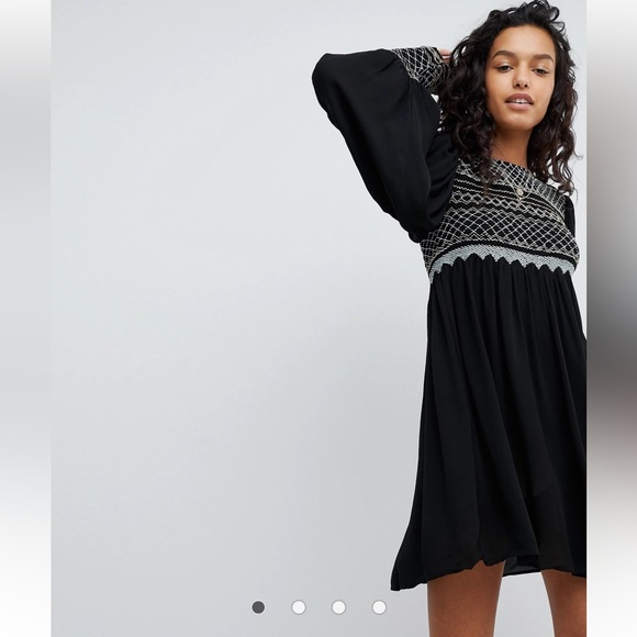 Free People Late Night Picnic Smocked Embroidered Dress CottageCore Black XS - Picture 4 of 12